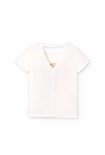 T-shirt tricoté à manches courtes pour fille, blanc