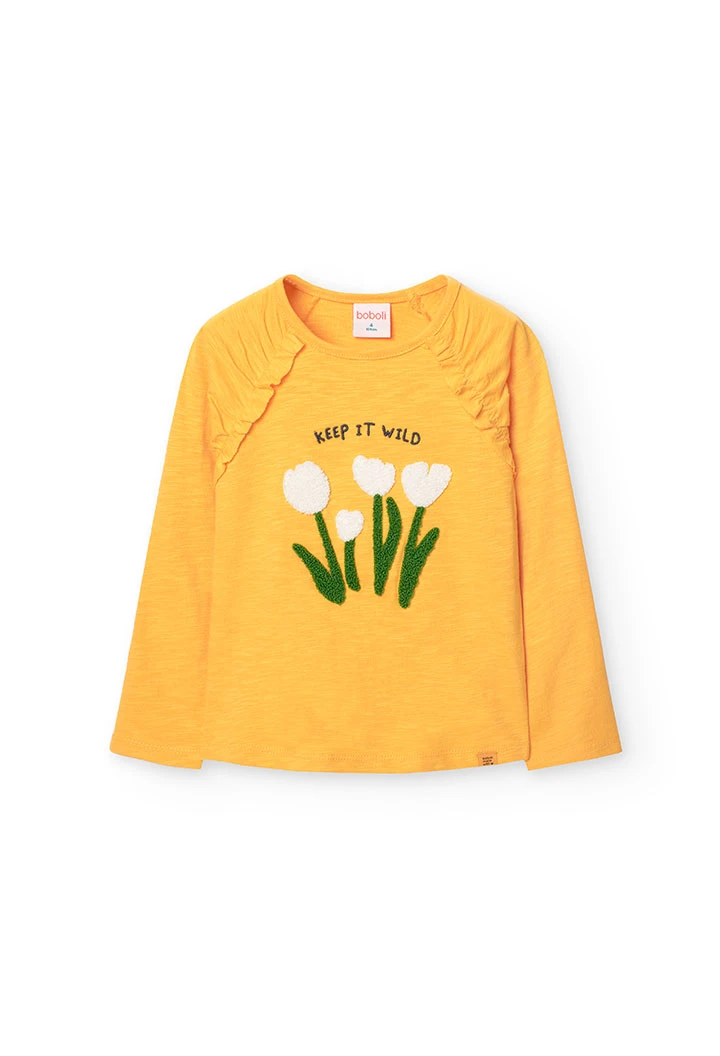 Camiseta de punto para niña en amarillo