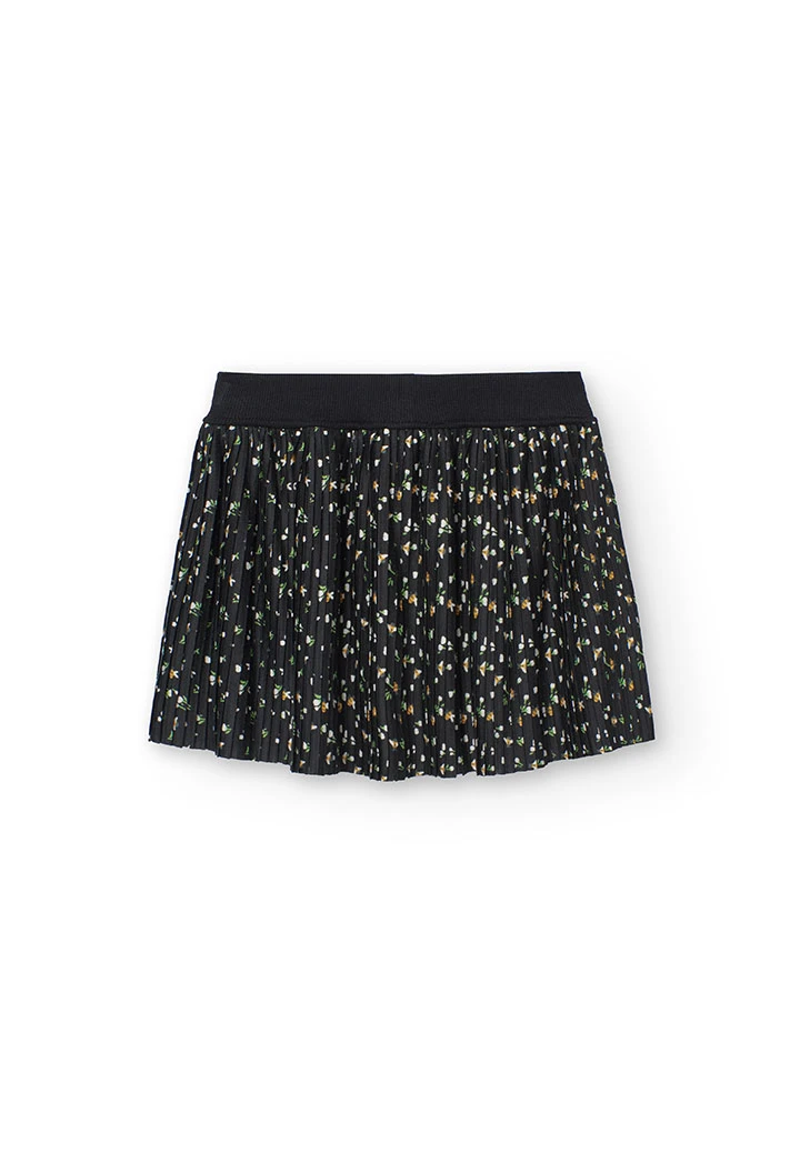 Pleated knit skirt for girls with floral print