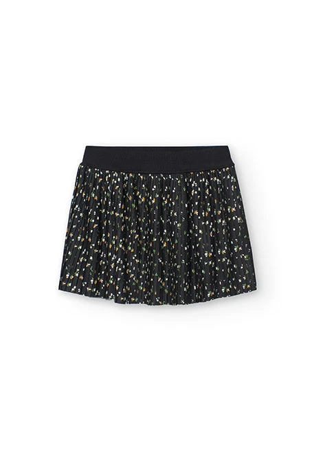 Pleated knit skirt for girls with floral print