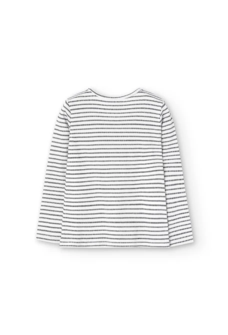 Camiseta de punto para niña listada en blanco y negro