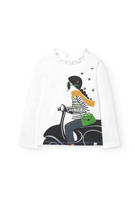 White flame-knit T-shirt for girls