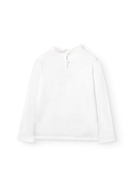 White flame-knit T-shirt for girls