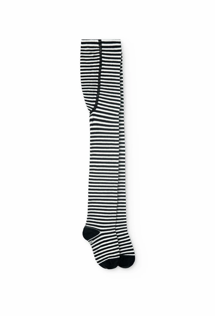 Cotton leotard for girls, striped in black and white