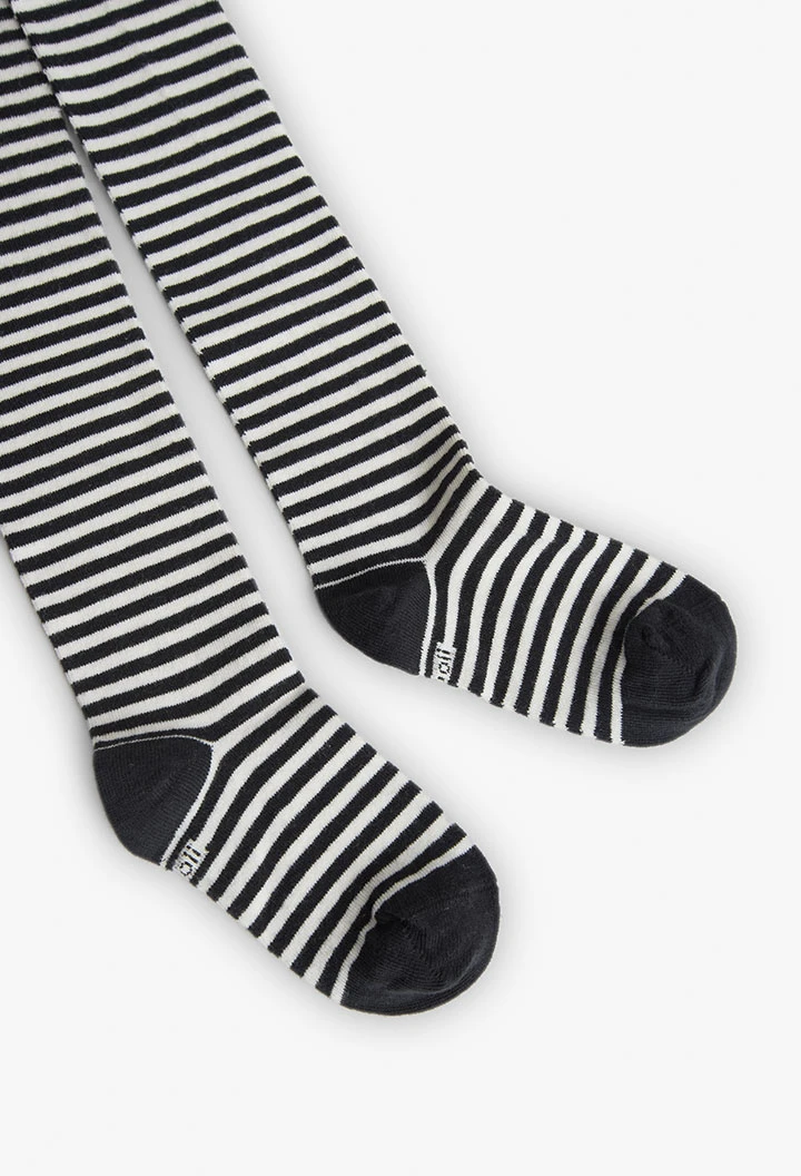 Cotton leotard for girls, striped in black and white