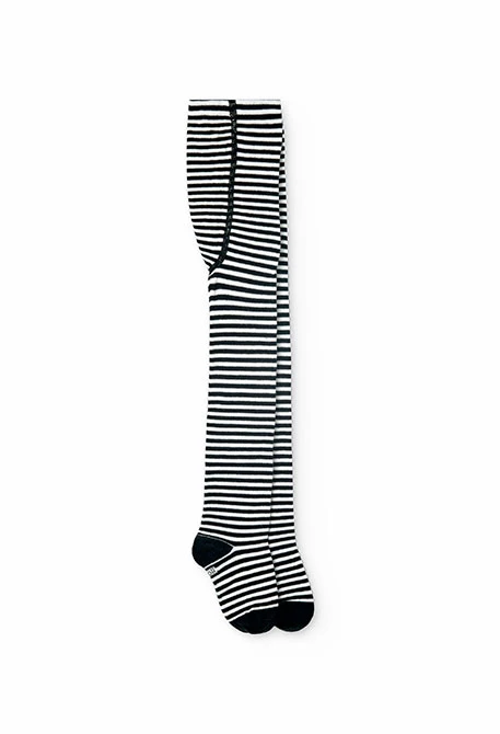 Cotton leotard for girls, striped in black and white