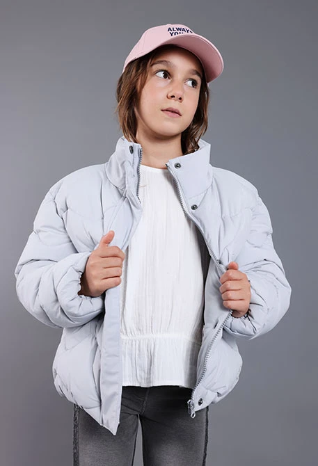 Parka menina tecido técnico cinza