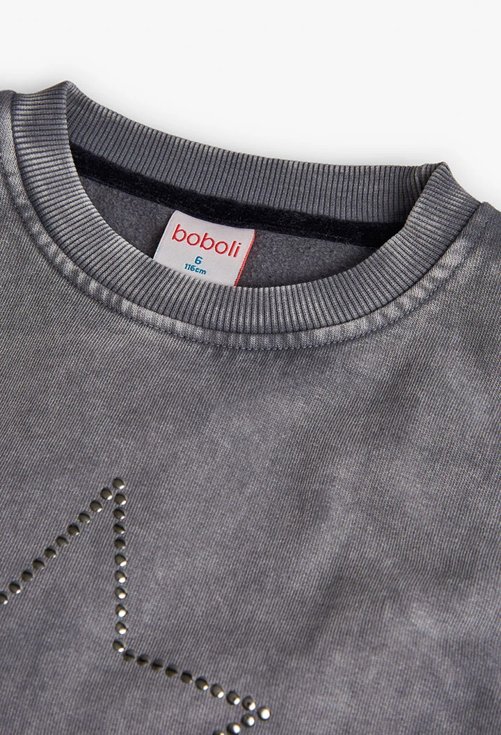 Sweat-shirt fille en molleton gris