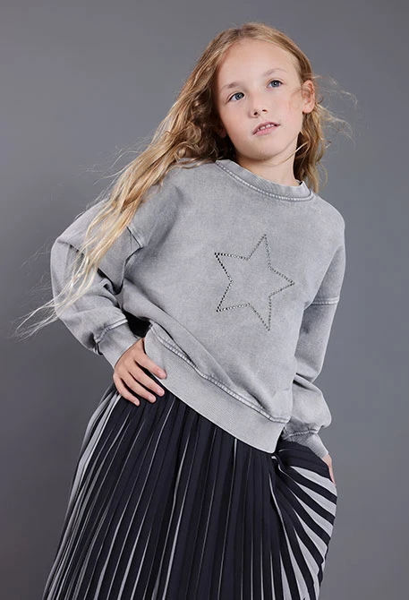 Sweat-shirt fille en molleton gris