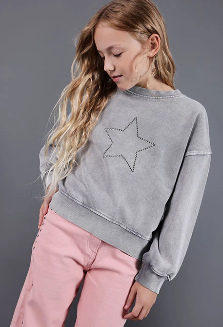 Sweat-shirt fille en molleton gris