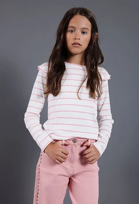 Camiseta niña de punto rosa