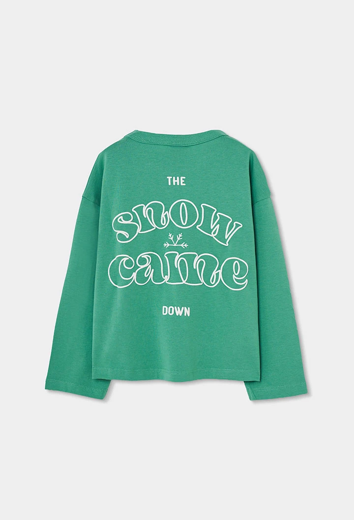T-shirt en maille fille vert imprimé flocon de neige
