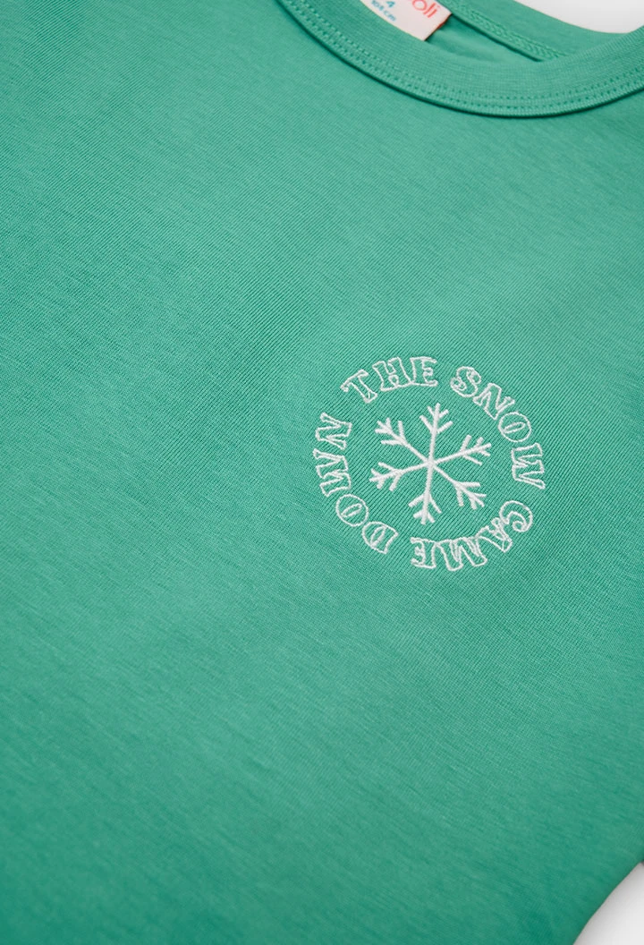 Camiseta punto niña verde estampado copo de nieve
