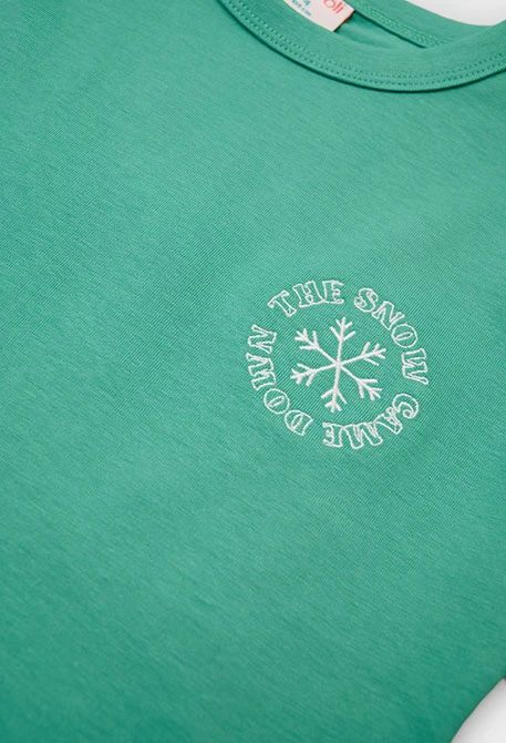 Camiseta de malha menina verde estampado floco de neve