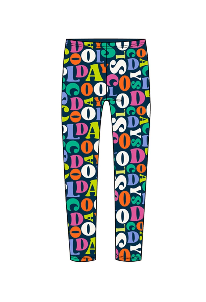 Legging imprimé lettres multicolore bleu marine