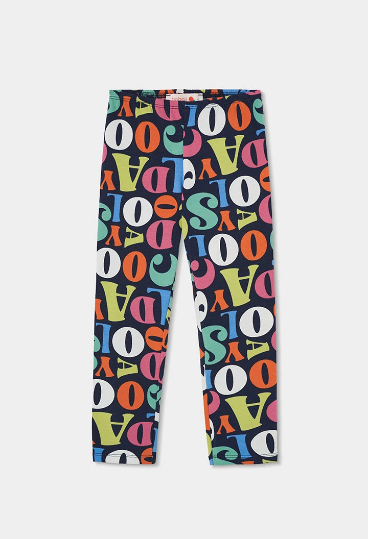 Legging imprimé lettres multicolore bleu marine