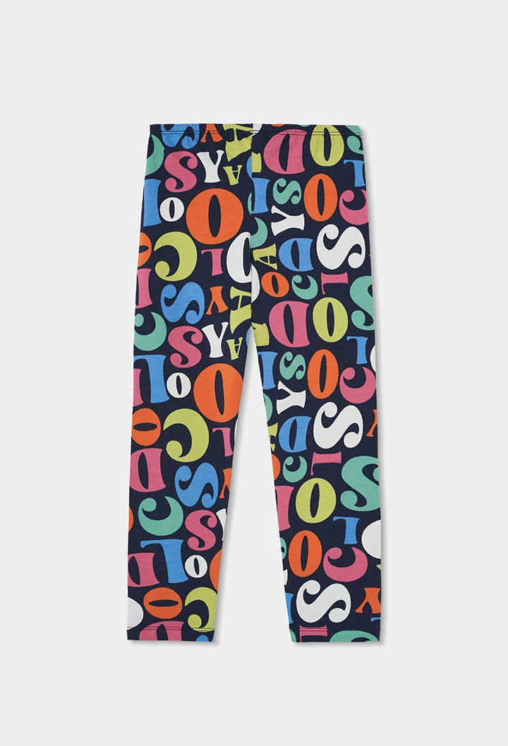 Navy blue multicolour letter print leggings