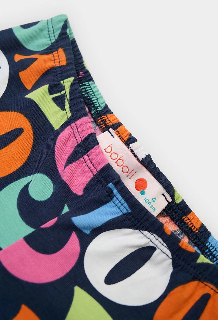 Legging stampato lettere multicolore blu navy