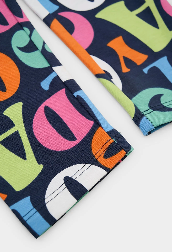 Bedruckte Leggings mit mehrfarbigen Buchstaben in Marineblau