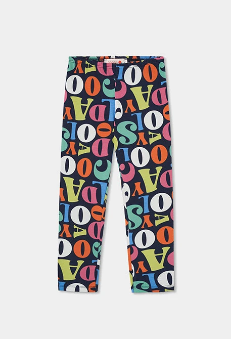 Legging imprimé lettres multicolore bleu marine