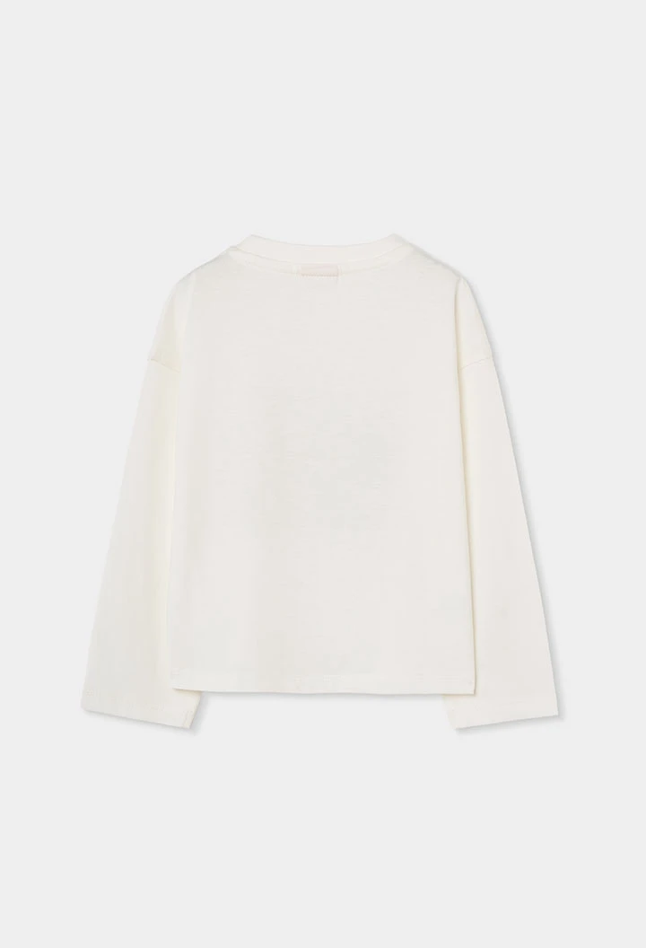 T-shirt en maille fille blanc cassé imprimé ski
