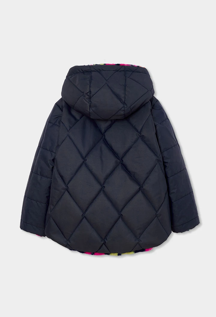 Parka bambina reversibile in spugna con stampa lettere multicolore