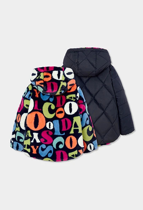 Parka nena reversible pelfa estampat lletres multicolor