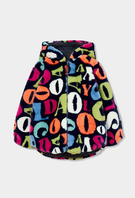 Parka nena reversible pelfa estampat lletres multicolor