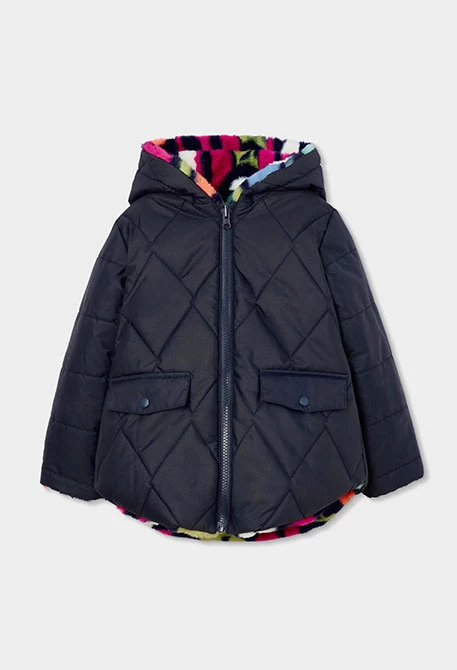 Parka niña reversible felpa estampado letras multicolor