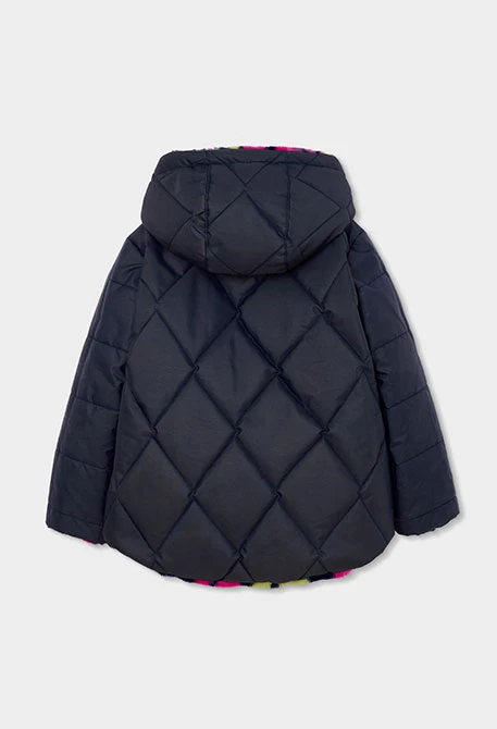 Wendbare Mädchen-Parka aus bedrucktem Plüsch mit mehrfarbigen Buchstaben