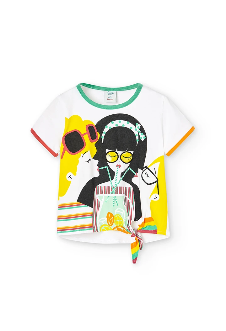 Camiseta punto elástico "drink" de niña