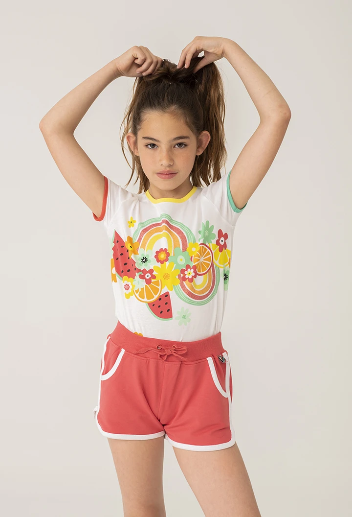 Camiseta punto elástico fruits & flowers de niña