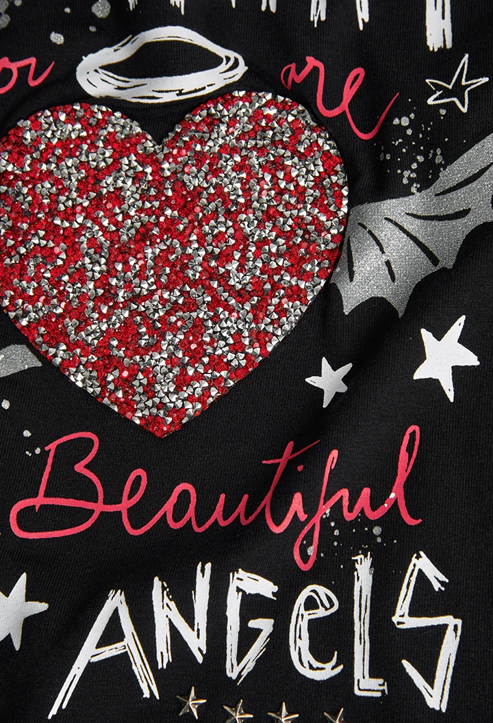 Camiseta punto elástico de niña negro