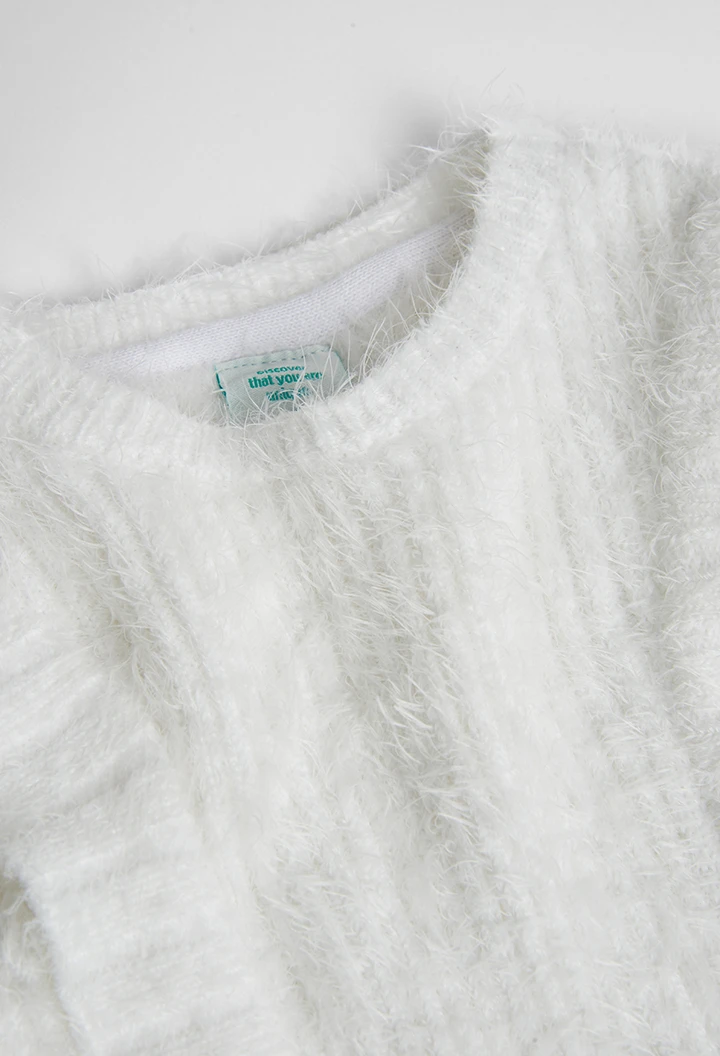 Jersey tricotosa de niña color blanco