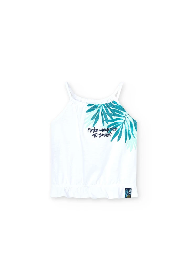 T-shirt tricoté flammé pour fille en blanc