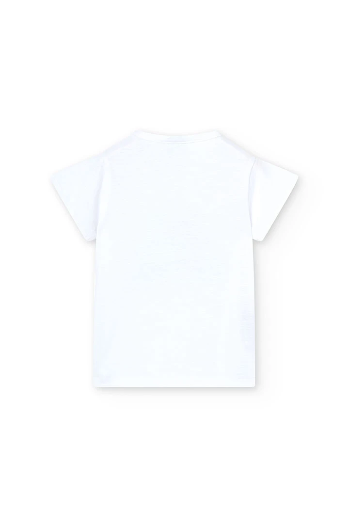 Camiseta de punto flamé de niña en color blanco
