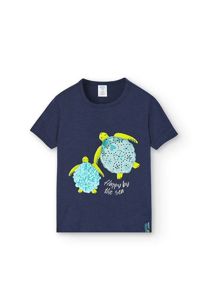 Strick-Shirt Flamé,  für Mädchen in Farbe Marineblau