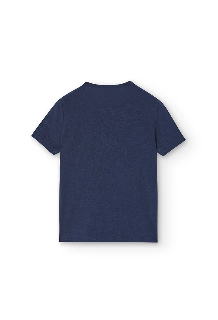 Camiseta de punto flamé de niña en color azul marino