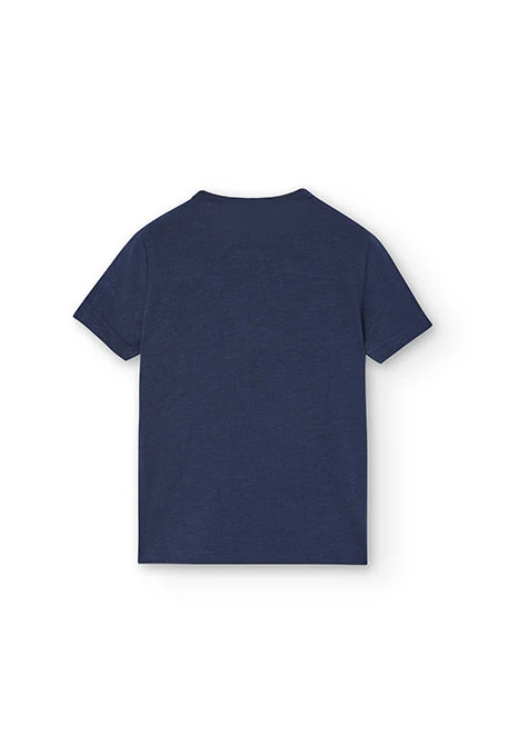T-shirt tricoté flammé pour fille, couleur bleu marine