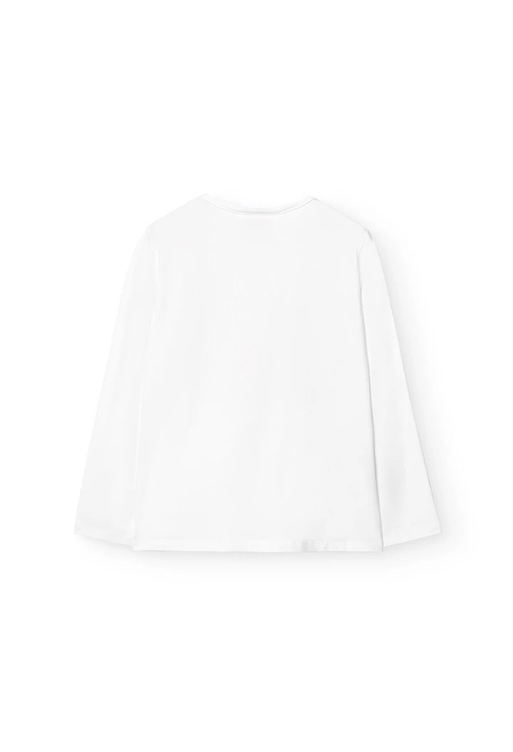 T-shirt en maille élastique pour fille en blanc avec imprimé