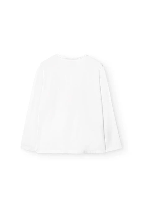 T-shirt en maille élastique pour fille en blanc avec imprimé