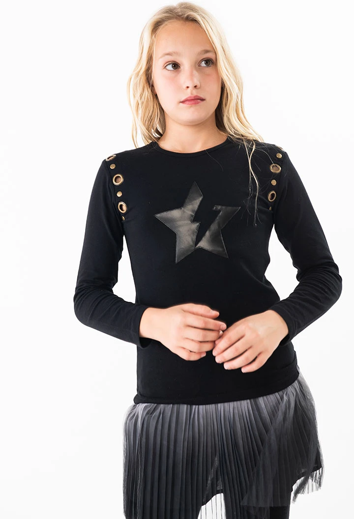 Camiseta de punto para niña en negro