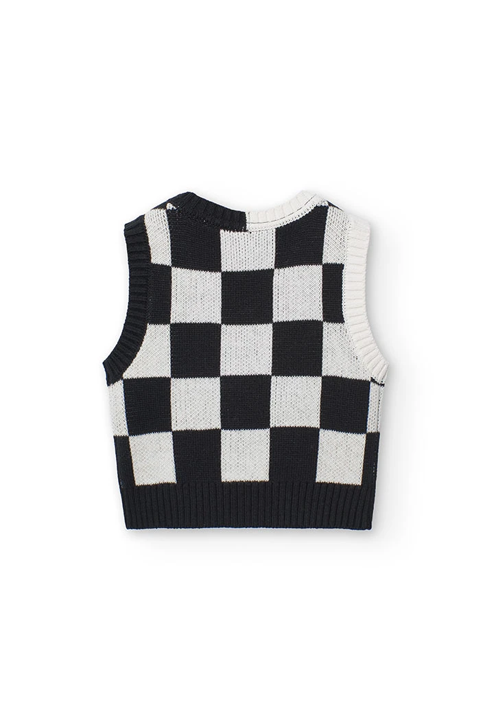 Gilet en tricot pour fille à carreaux noir et blanc