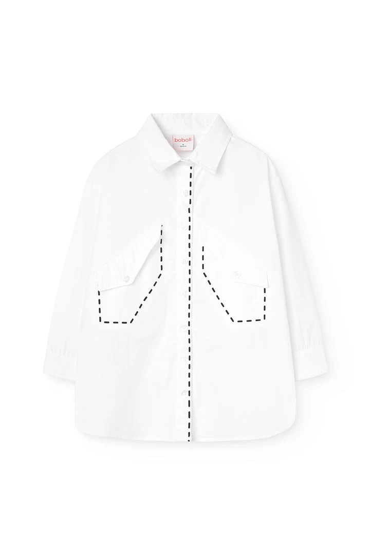 Chemise en popeline pour fille de couleur blanche