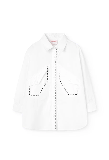 Camicia popeline per bambina di colore bianco