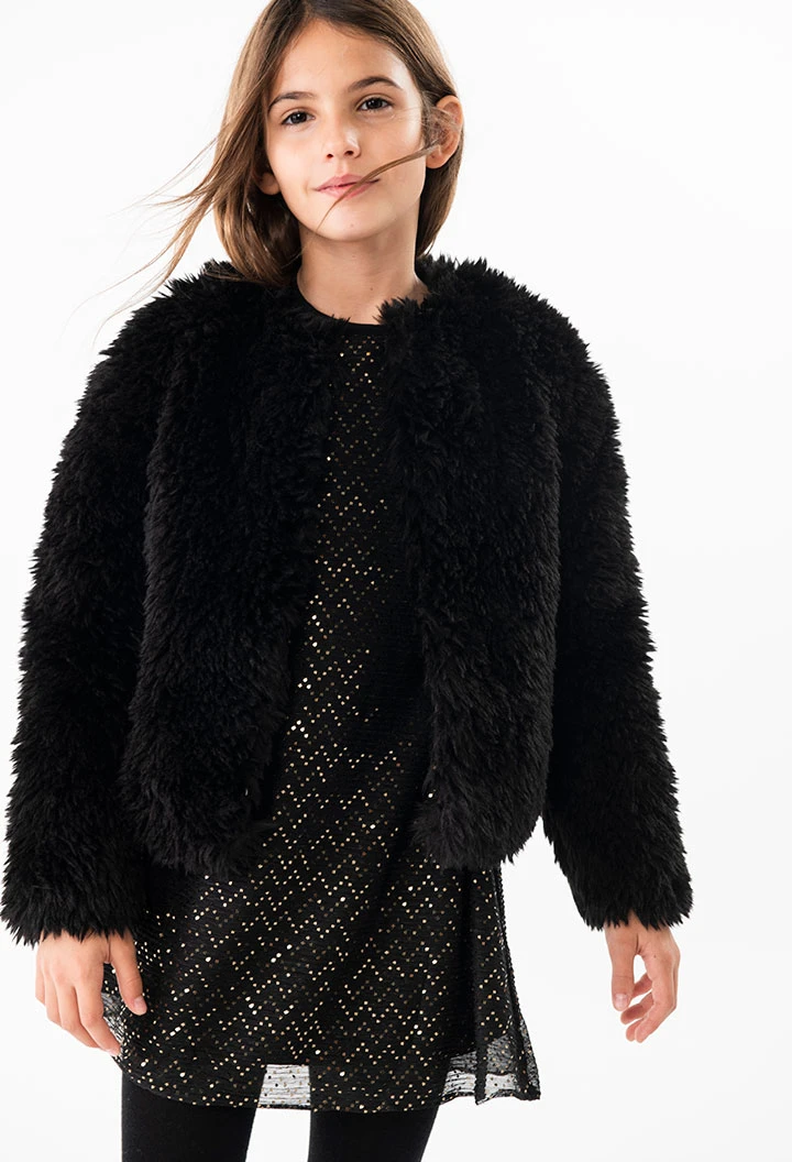 Black fur jacket for girl