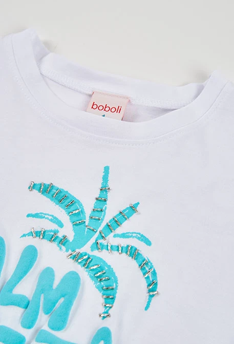 Girls? white cotton short-sleeve T-shirt