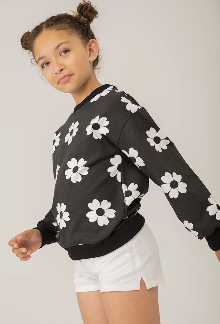 Sweat en molleton "a fleurs" pour fille