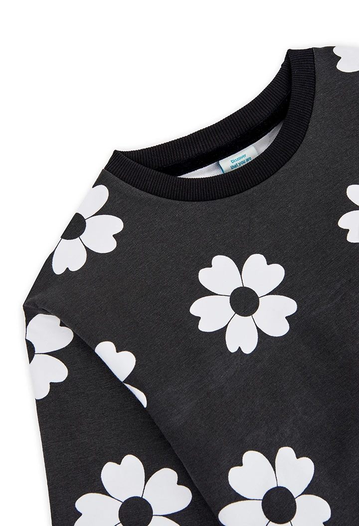 Sudadera felpa "flores" de niña