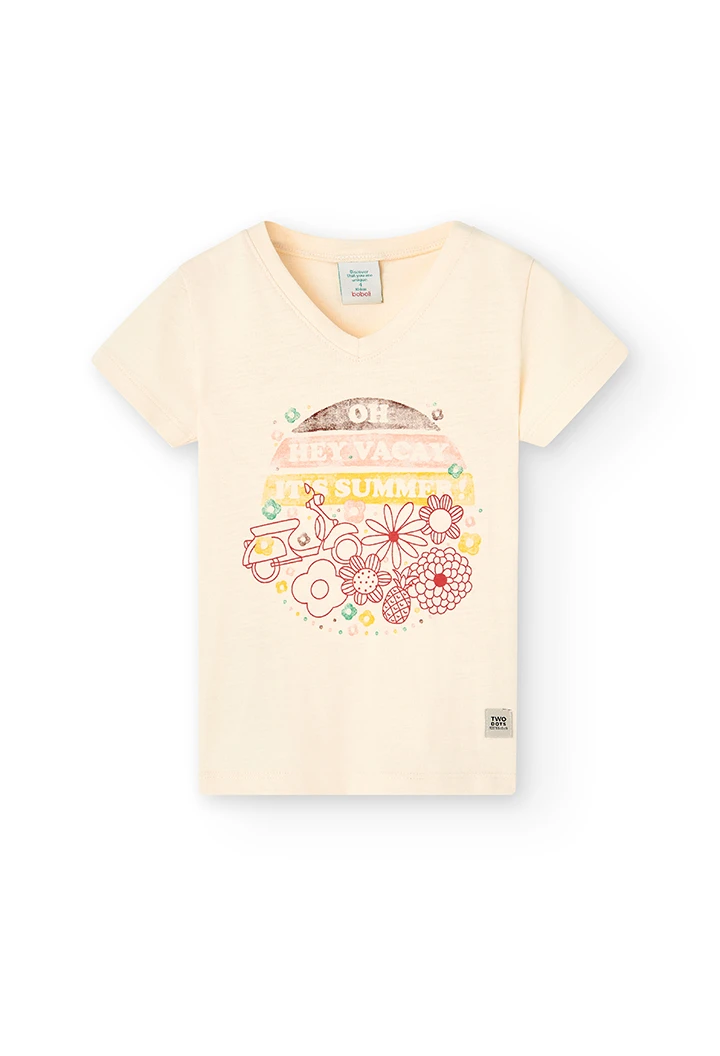 Camiseta malha pescoço em v para menina